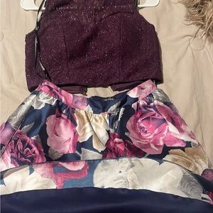 2 piece floral mesh skirt suit